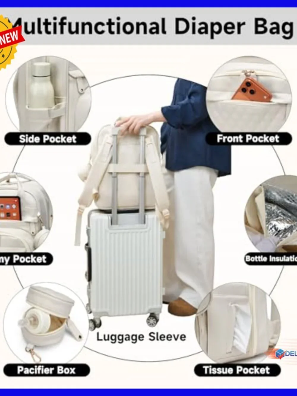 Large Capacity Waterproof Diaper Backpack with Changing Station